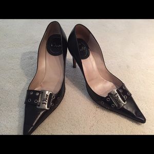 Christian Dior black 4” pumps with Silver buckles